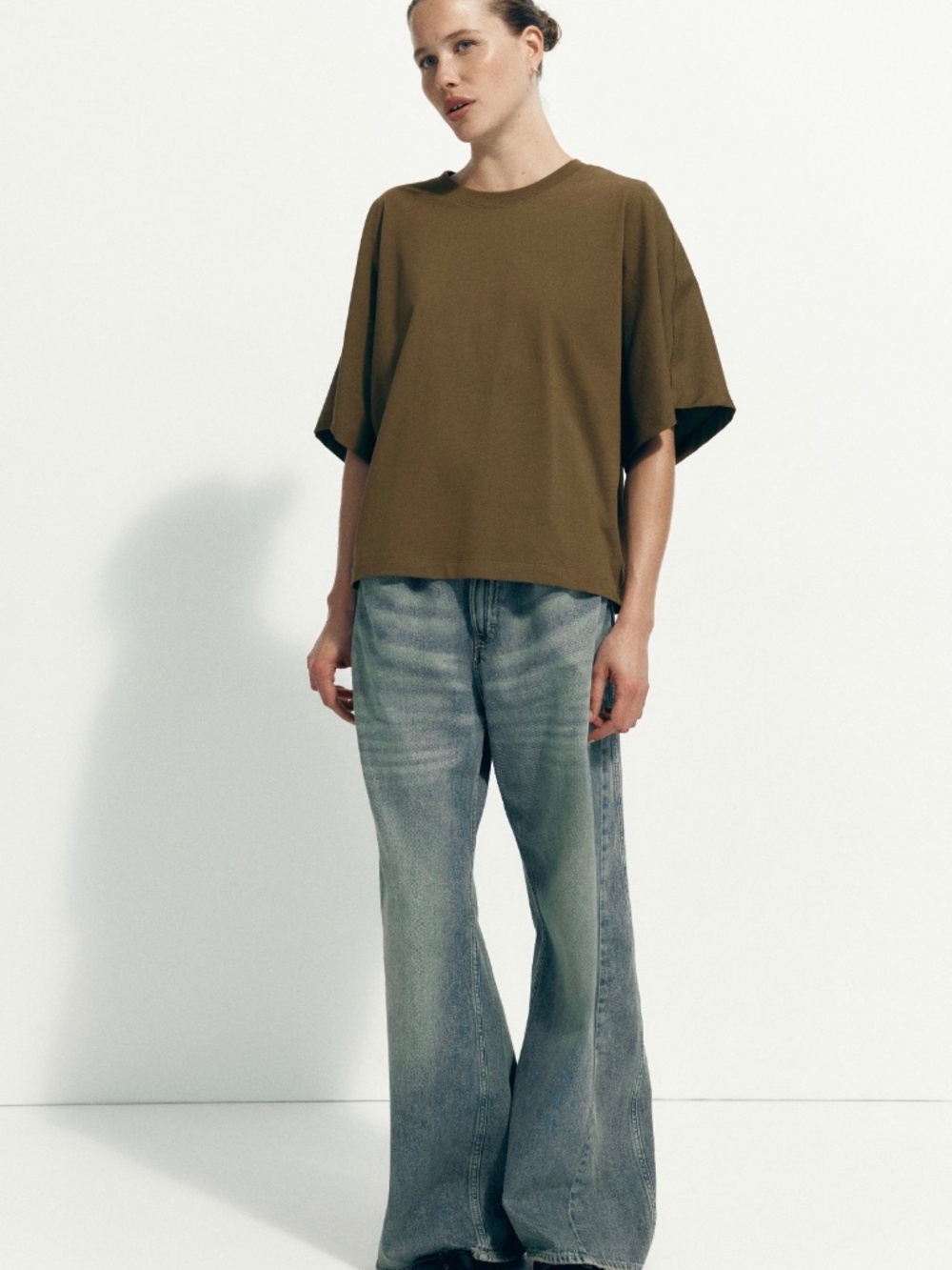 H&M Dark Khaki Green Batwing Sleeve T-Shirt Top XS NWT